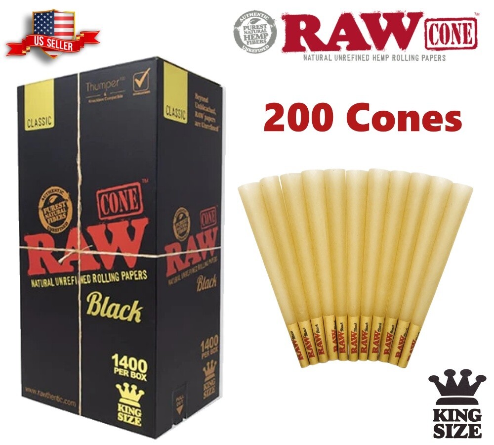 Authentic RAW Black King Size Pre-Rolled Cone 200 Pack & Fast Shipping US