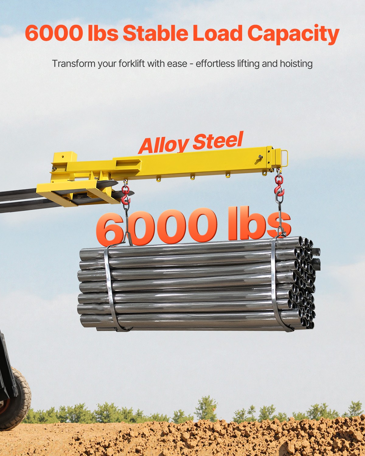 Forklift Jib Boom Crane 6000lbs Forklift Mobile Crane with 2 Hooks