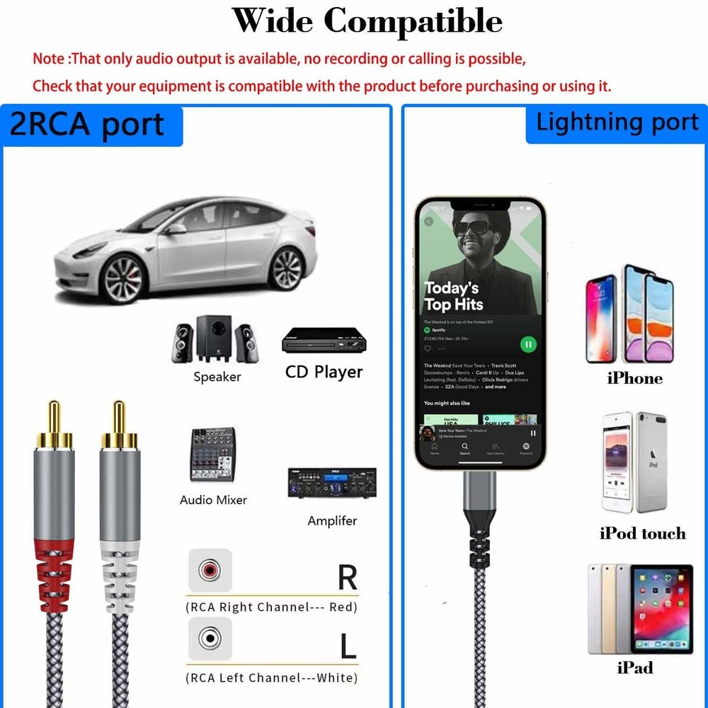 [MFi Certified] Compatible with Lightning to RCA Cable Audio 4FT, Grey