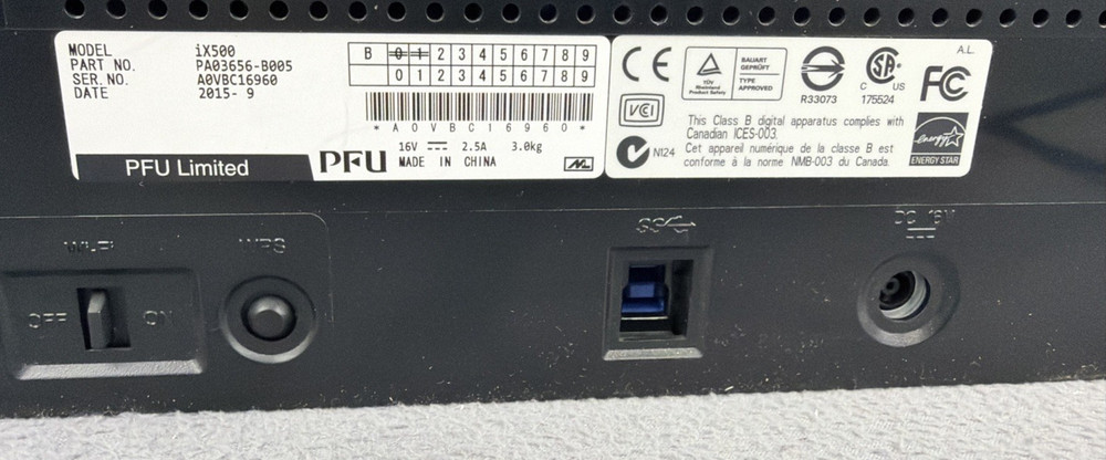 Fujitsu ScanSnap iX500 Color Image Document Scanner FI-IX500 USB Adapter Include
