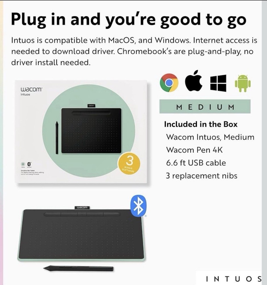 Wacom Intuos Medium Bluetooth Tablet with extras - OPEN BOX - model: CTL6100WLE0