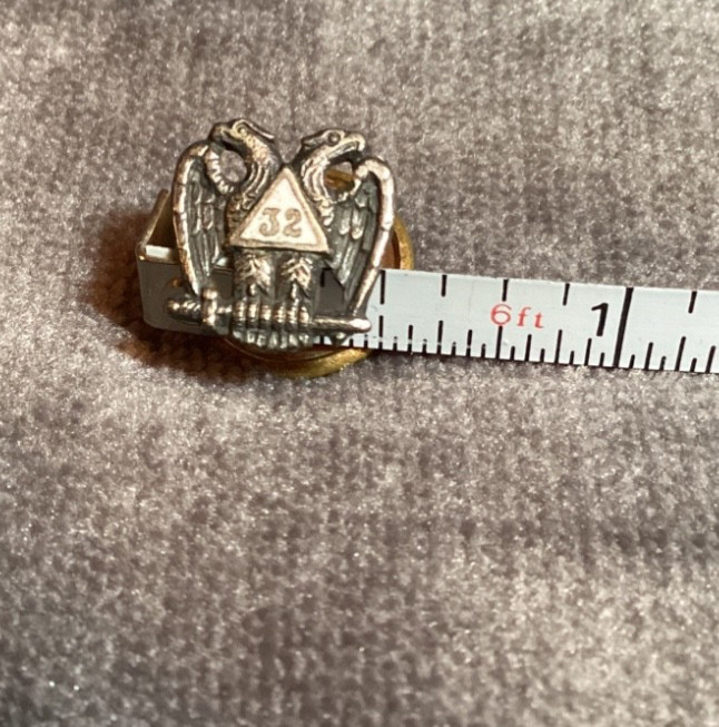 Masonic Scottish Rite 32 Degree Double Eagle Silver Tone Lapel Pin Threaded Post