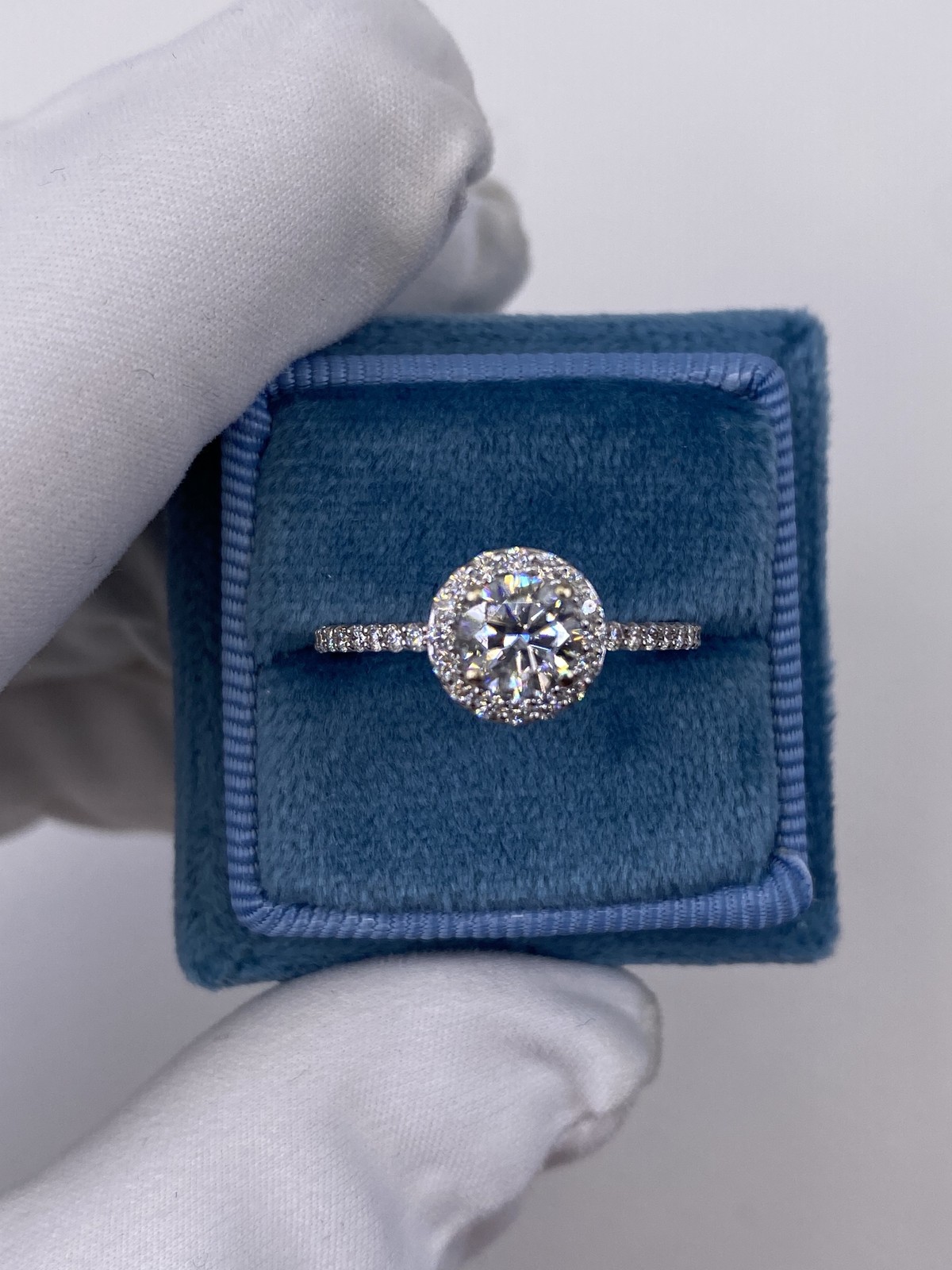 DIAMOND ENGAGEMENT RING ROUND HALO F VS1 1.15 CARAT GROWN LAB CREATED 14K W GOLD