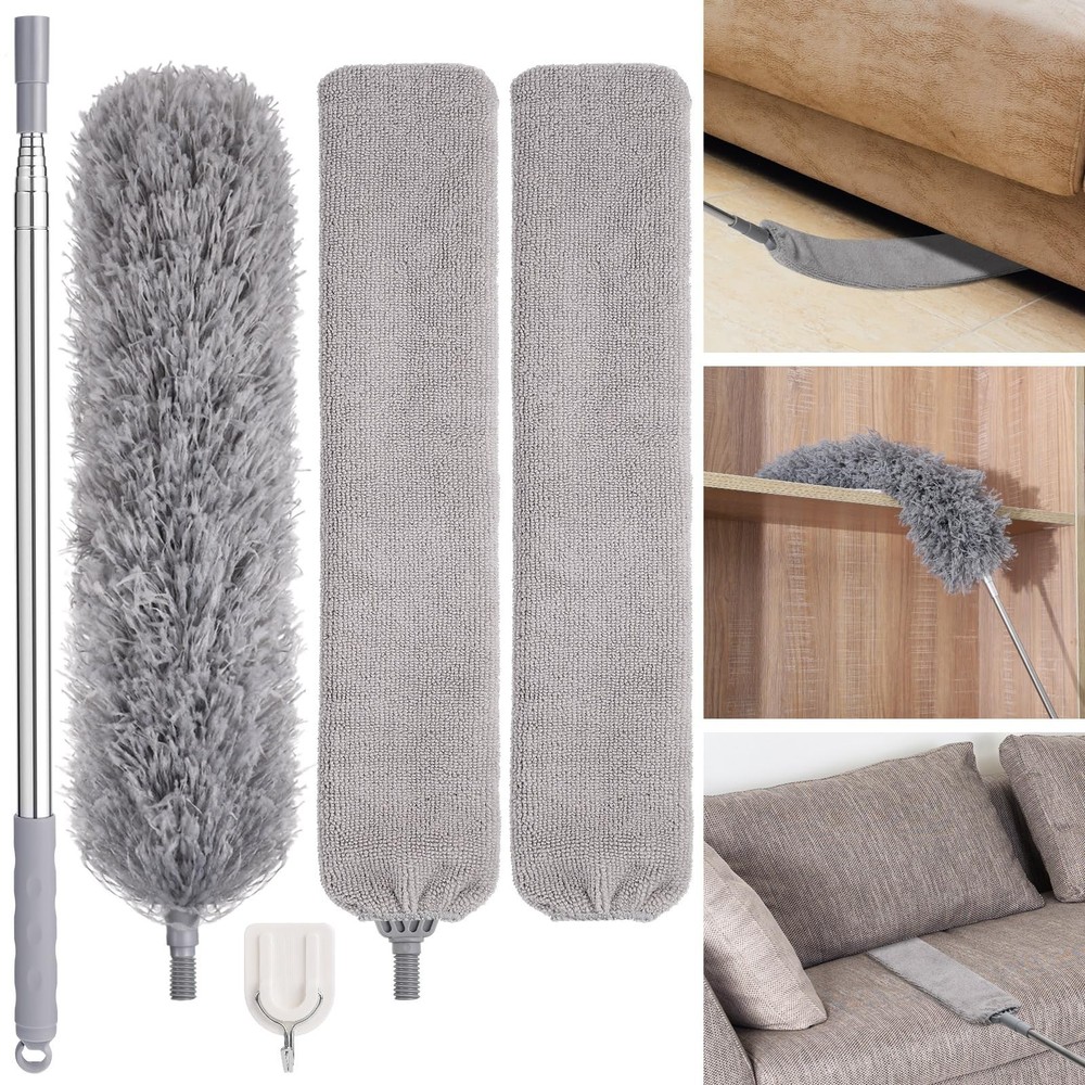 Feather Duster Set (4 Pieces), 30-100 inch Microfiber Retractable Gap Duster ...