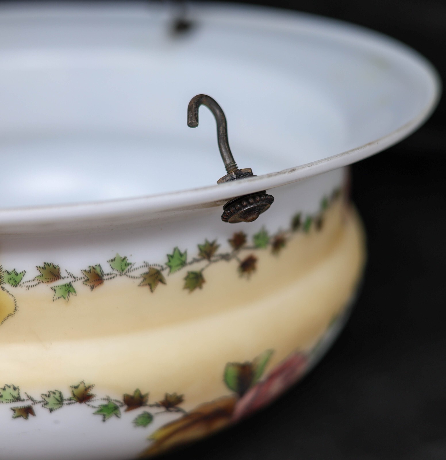 Vintage Large Hanging 3-Chain Glass Light Shade Lamp Part 14.25" Diam x 5" Roses