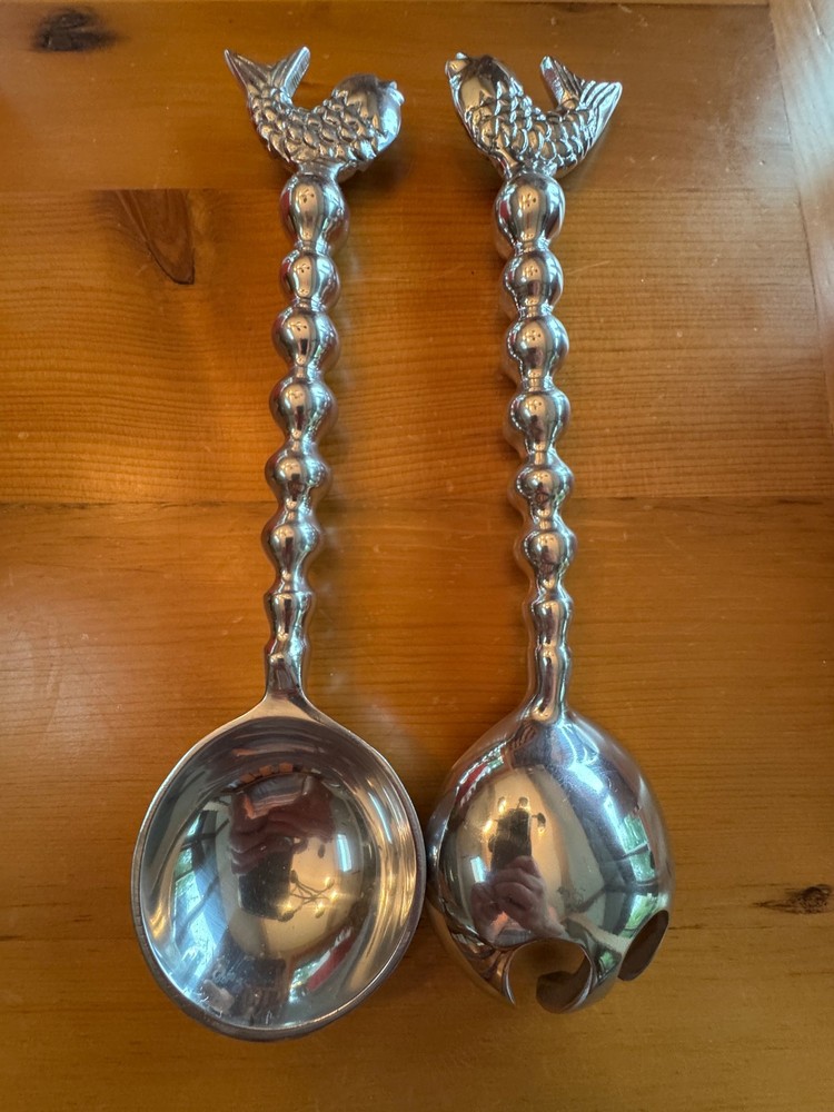 FISH Handle Vintage Serving Set Salad Servers, 13"