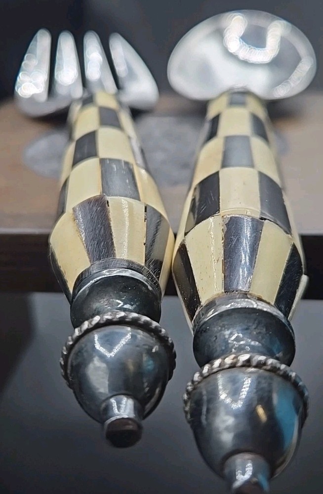 Unique TWO'S COMPANY Made in India Checkered Style SERVING SALAD FORK SPOON