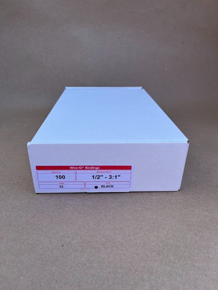 Wire O' Bindings, 32 loop Black 27012, full Box 100 pcs size 1/2" - 3:1"