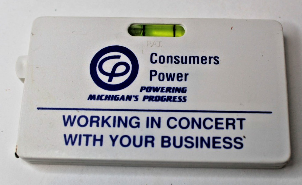 Vintage Consumers Power Advertising Tape Measure/Level Michigan