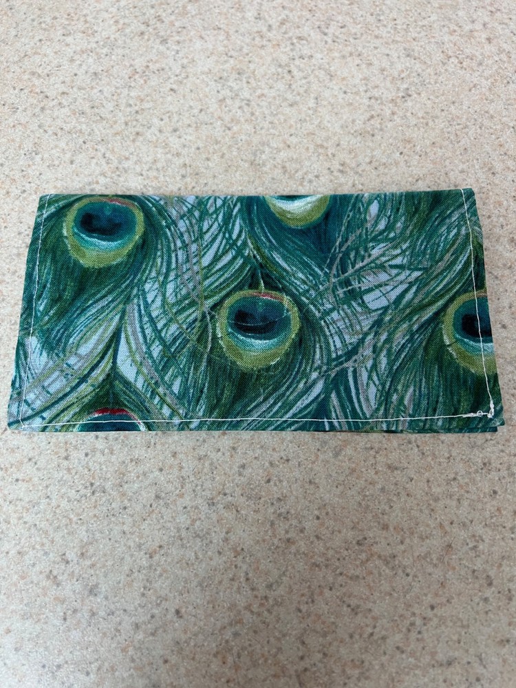 Soft Fabric Checkbook - Handmade - Fully Lined - Peacock Feathers - NEW!