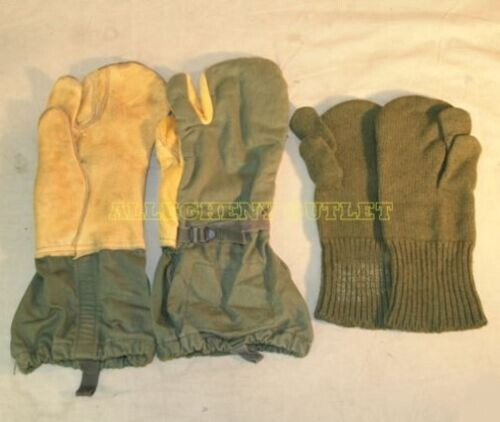 MILITARY SURPLUS TRIGGER FINGER MITTEN SET SHELL+ INSERTS SIZE MEDIUM ARMY VGC