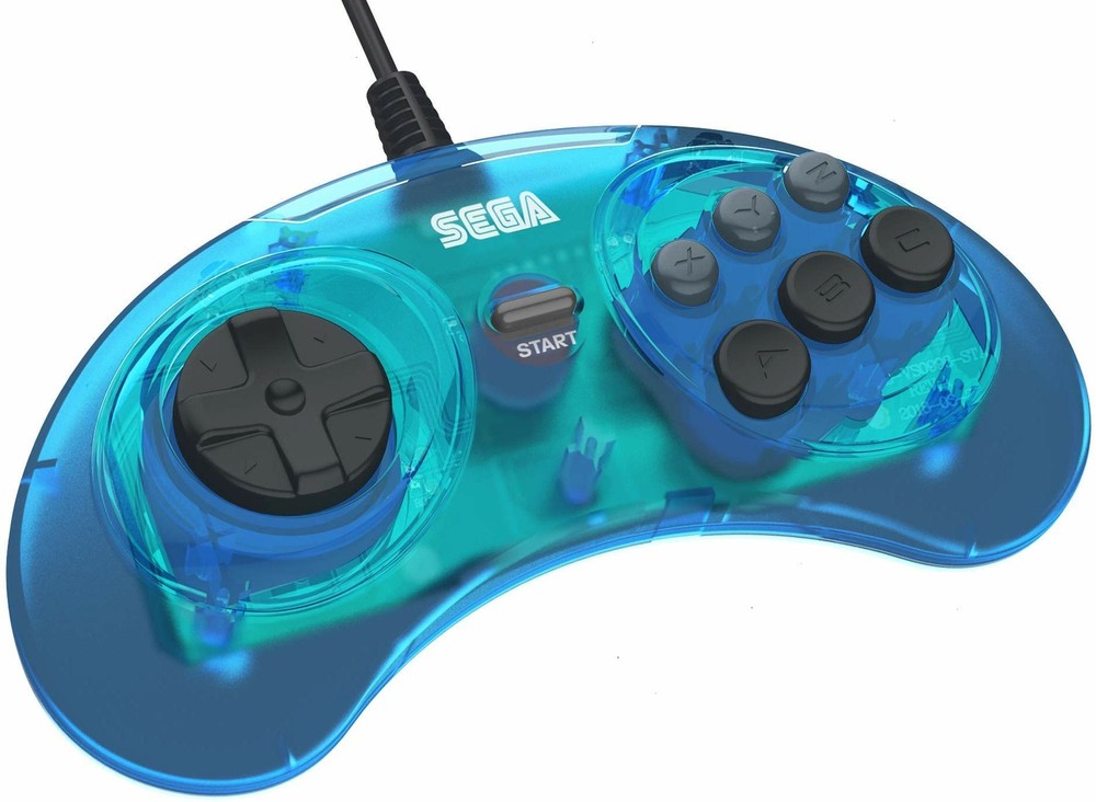 Retro-Bit Official Sega Genesis Controller 6-Button Arcade Pad - Clear Blue