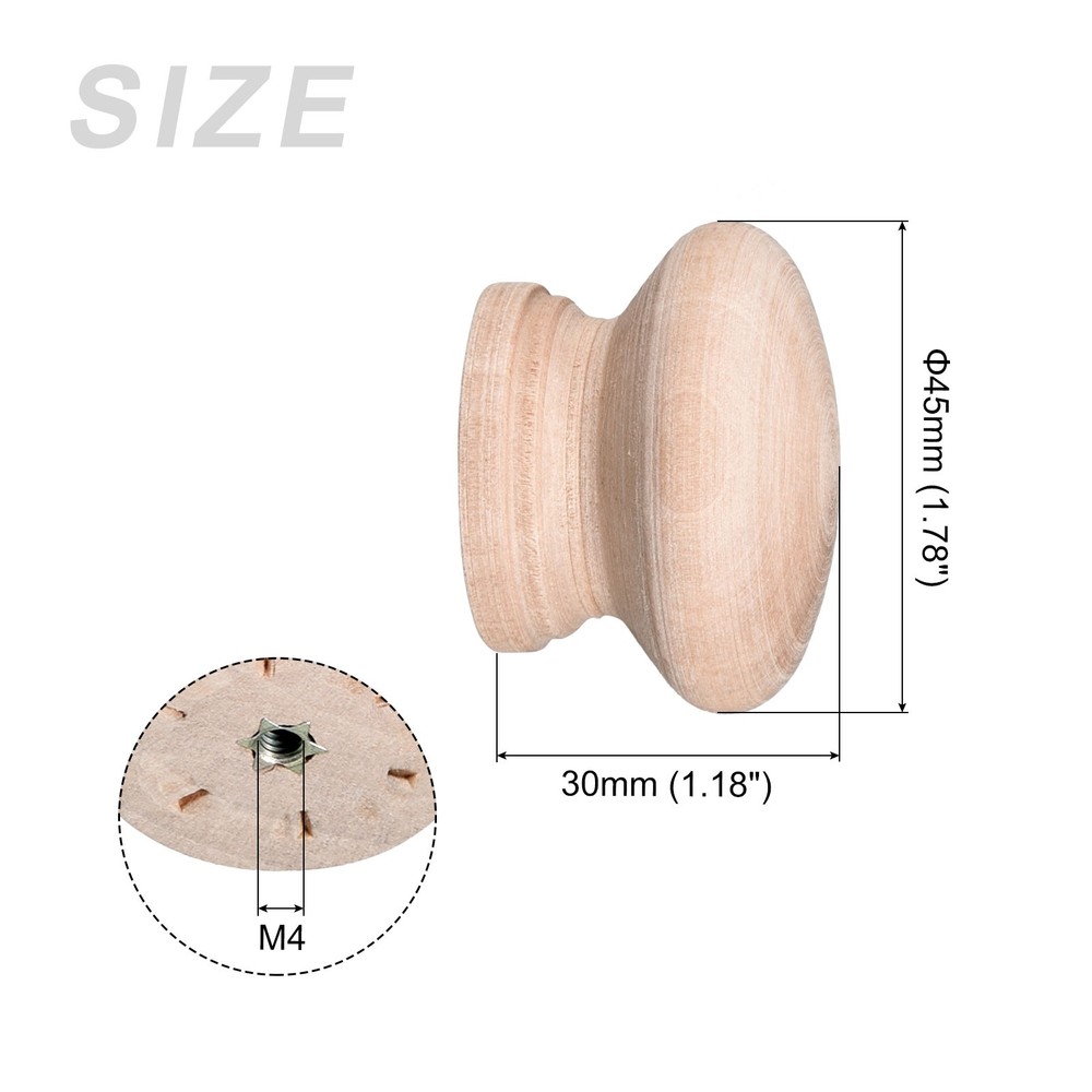 Round Wood Drawer Knob, (45mm Dia) 10Pcs, Wood Pull Knobs