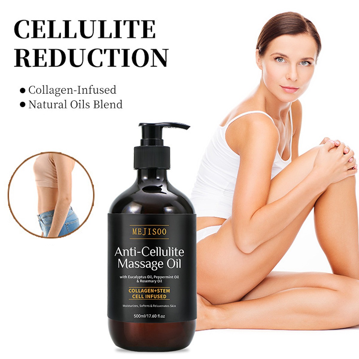 Anti Cellulite Massage Oil Infused with Collagen and Stem Cell Skin Tightening ~