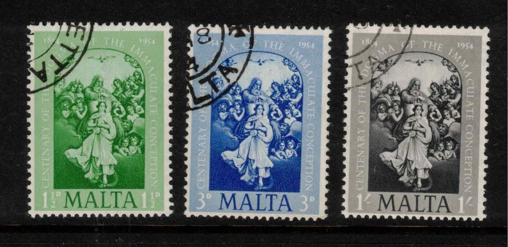 Malta 1954 QEII SG263-265 CENT IMMACULATE CONCEPTION Used