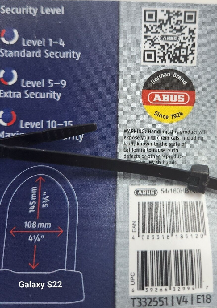 ABUS Lighted Key Maximum Security U-Lock Granit X-Plus 54 Mini with Code Card