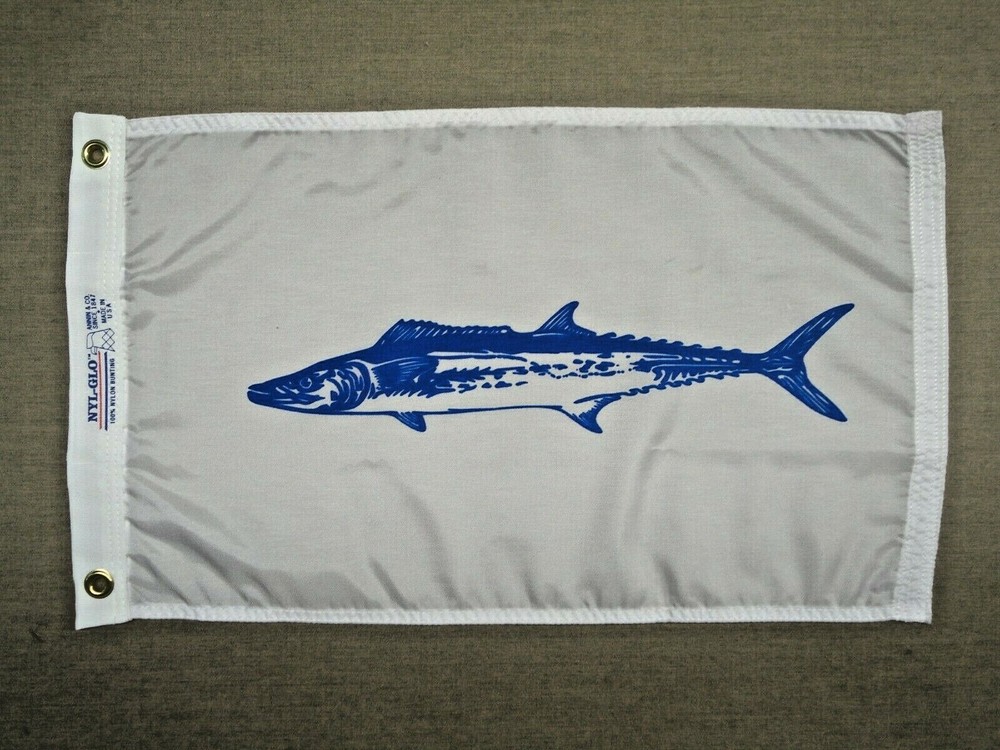 King Mackerel Fish White Blue Indoor Outdoor Dyed Nylon Flag Grommets 12" X 18"