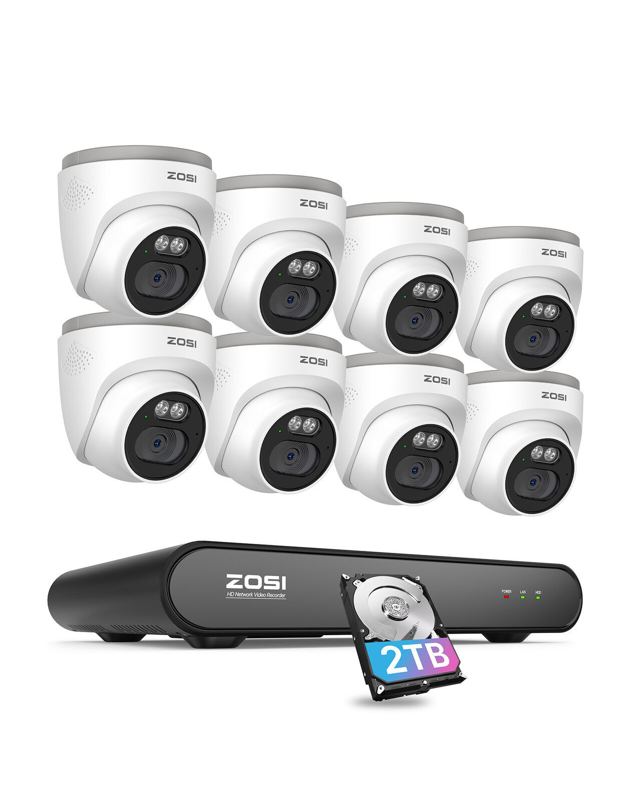ZOSI 8CH 4MP 2.5K Home Security PoE IP Camera System Smart Human Detection 2TB