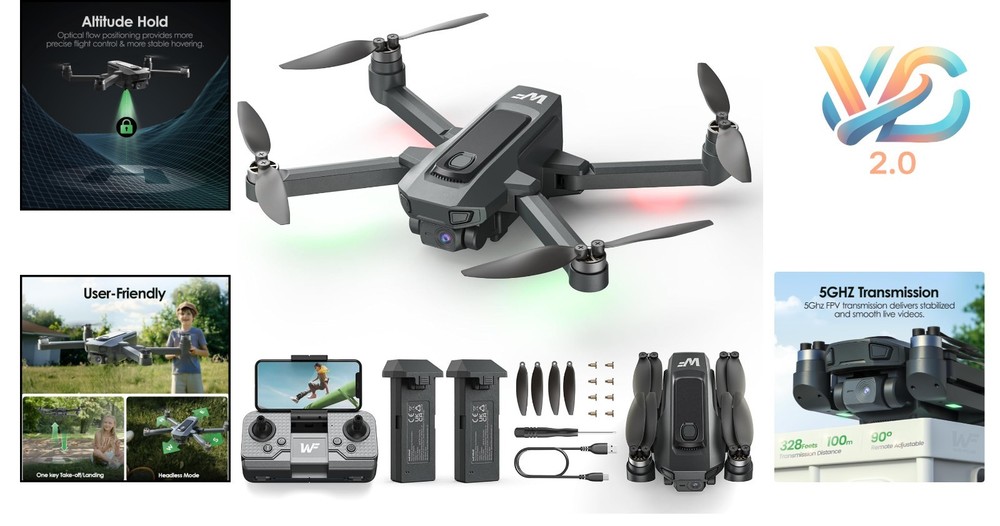 WF20 Foldable Drone 1080P FPV Camera 2 Batteries Headless Mode Beginner