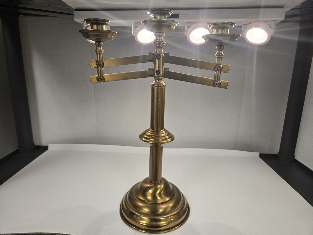 Candelabra-Three-Light Candelabra - Adjustable 16'' High, Brass, Round Base