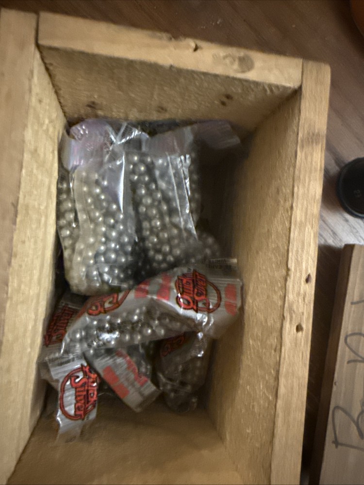 Daisy BB Wood Storage Box With 12 Pack Quick Silver 152 BB And A Partial Opened