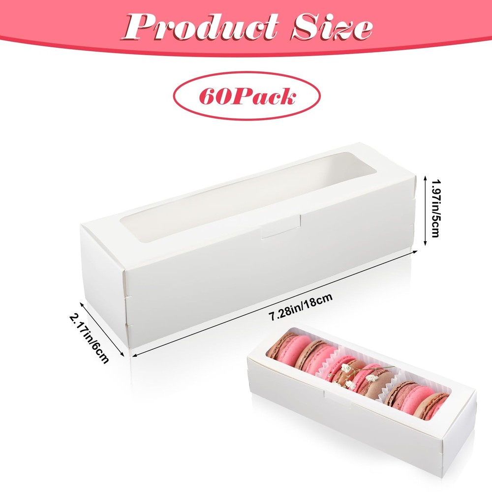 60 PCS Macaron Boxes with Clear Window Bakery Packaging Container