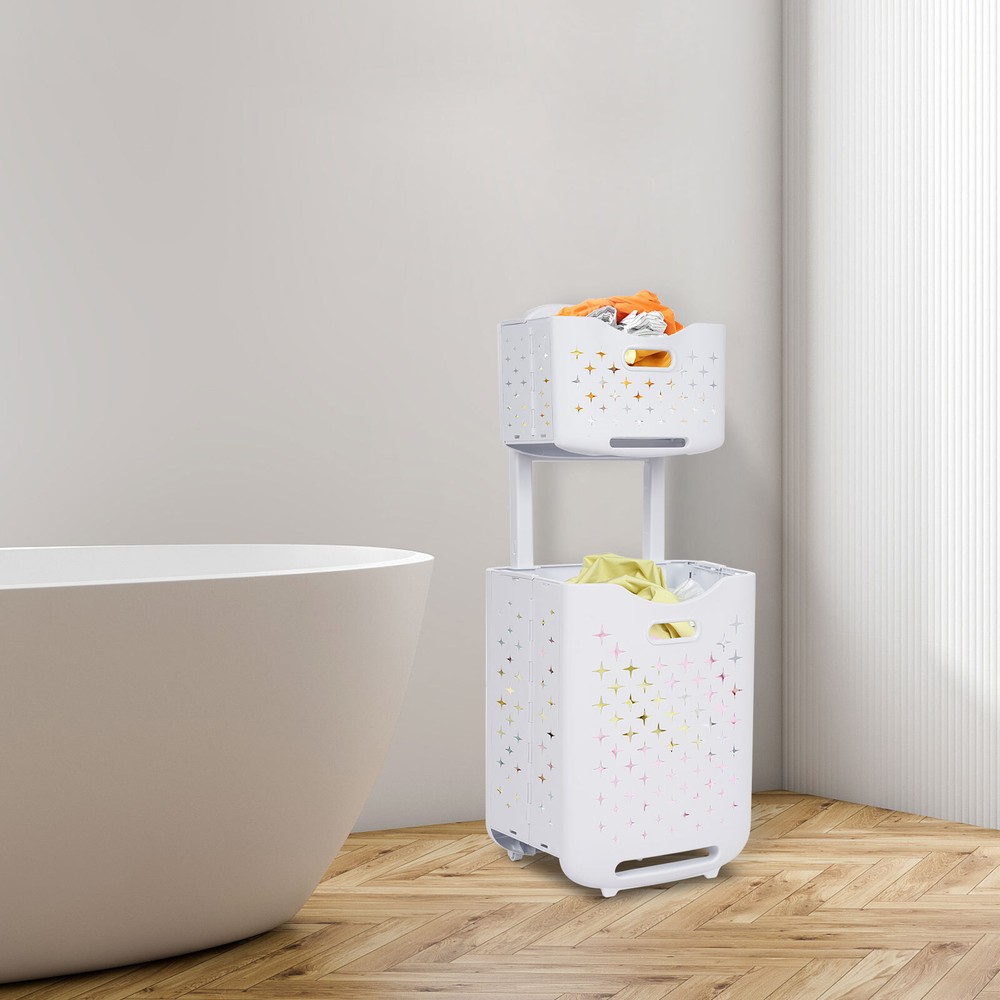 Foldable Multi-tier Laundry Hamper Collapsible Dirty Clothes Laundry Basket