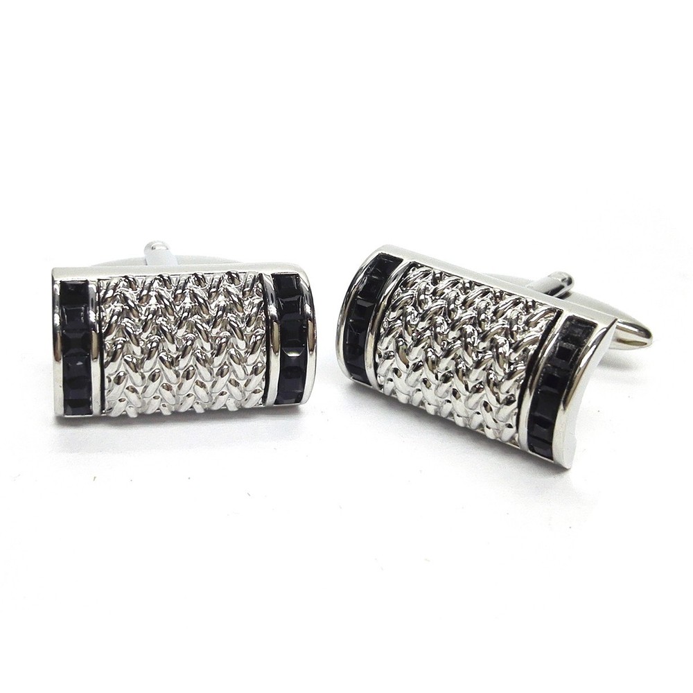 Black Edged Curved Cufflinks Presented in a Box  X2PSF141