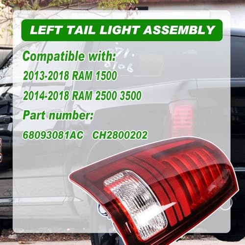 LED Tail Lights Compatible with 2013-2018 Ram 1500,2014-2018 Left Driver Side