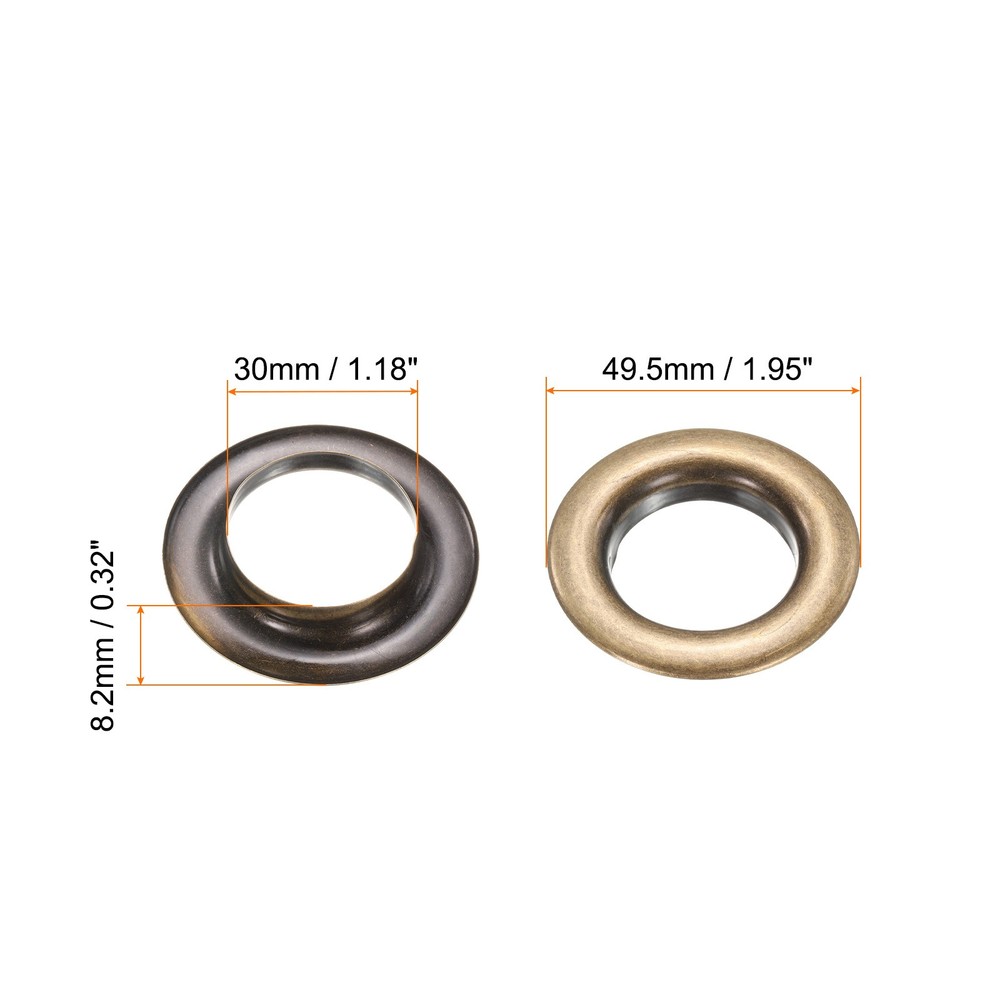10Set Grommets Eyelets Kit 30mm Brass Eyelets with Washers, Brown