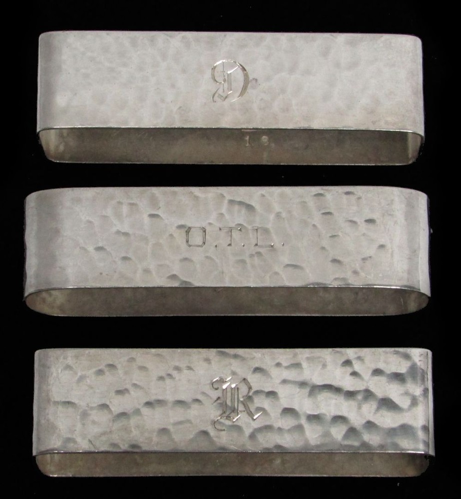 3 HAND WROUGH E.H.B. LONG RECTANGLE OVAL NAPKIN RINGS