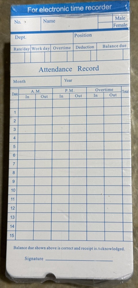 Time Cards, Monthly Timesheet, Clock Timecard - 270 Pack, 6 Column 2-Sided