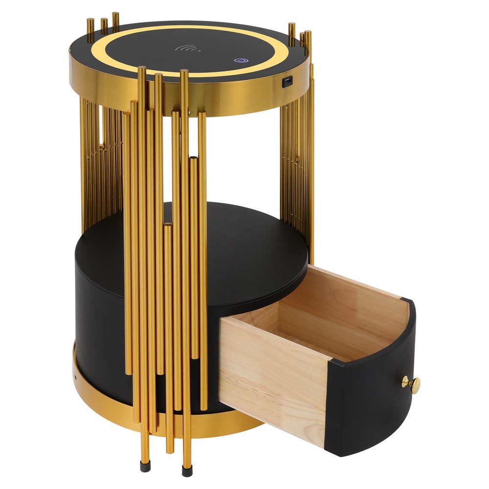 Bedside Table Smart Nightstand W/Wireless Charging LED Bed Side Table W/Drawer