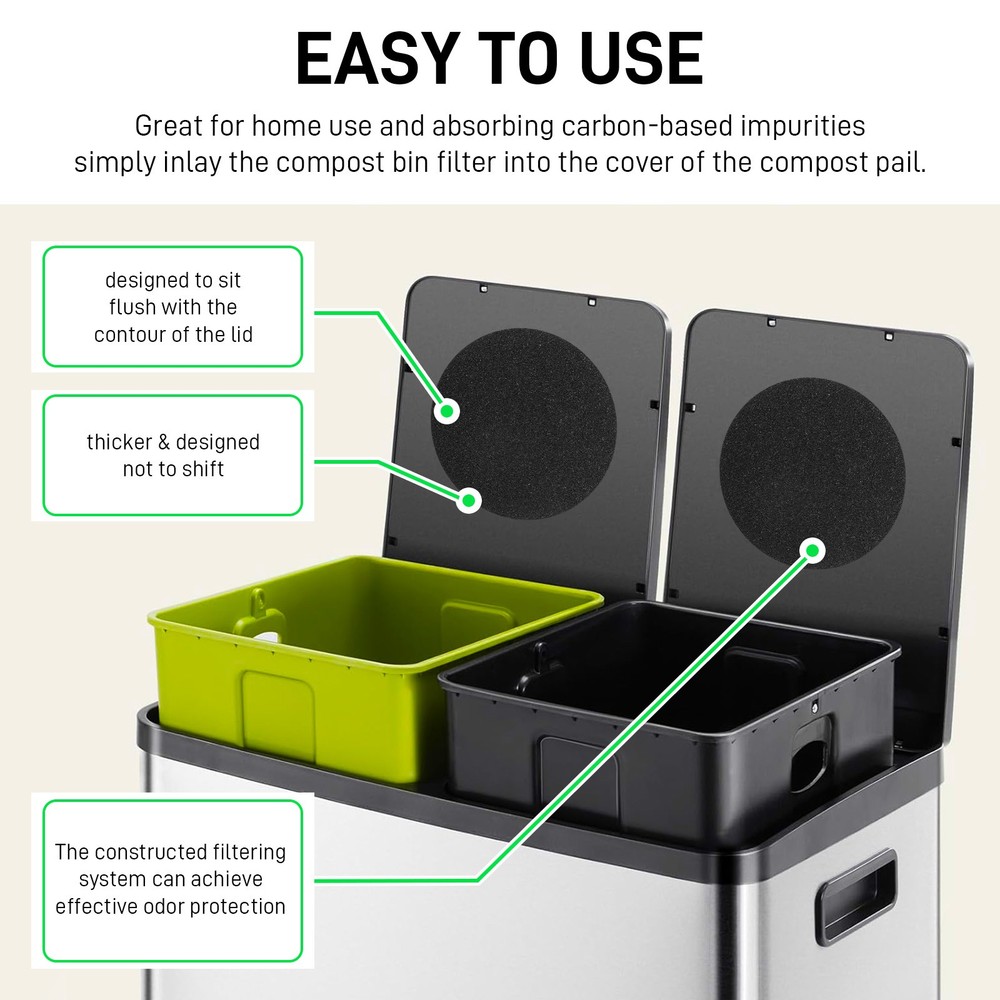 Kitchen Compost Bin Charcoal Filter, Spare Activated Carbon Filter, 6 Pieces Set