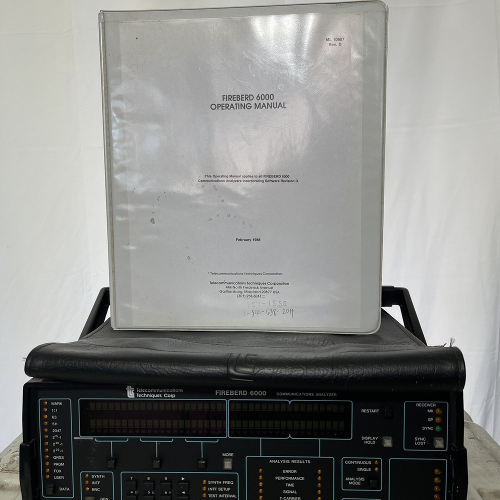 TTC FIREBERD 6000 COMMUNICATION ANALYZER W/ LAB INTERFACE ADAPTER AND MANUAL TTC