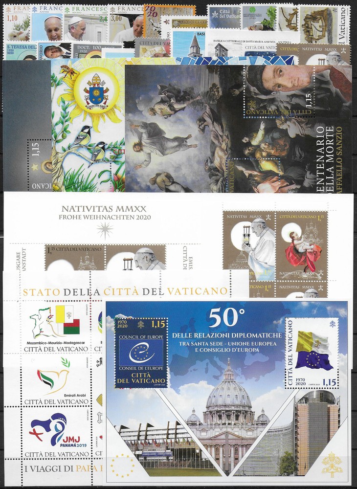 2020 Vatican complete year 20v.+6MS+1 booklet MNH