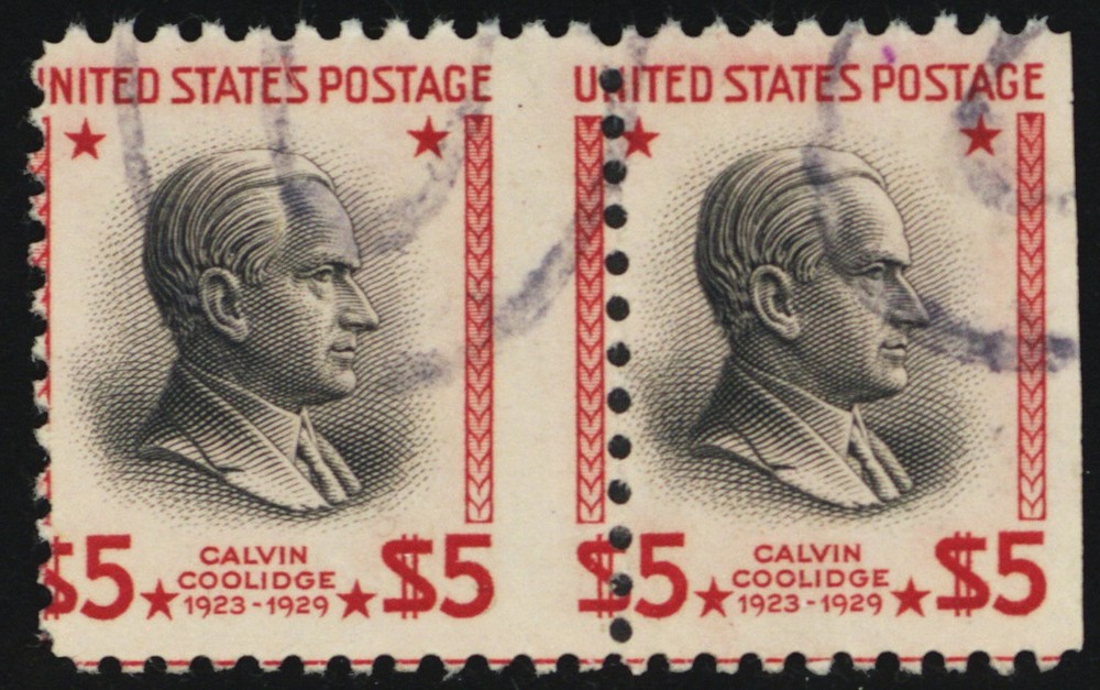 834, Used $5 RARE Misperforated Error Pair * Stuart Katz