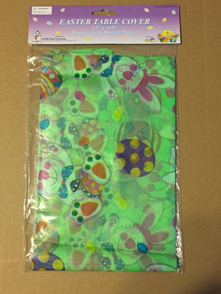 VINTAGE EASTER PLASTIC TABLE COVER 54"X108"