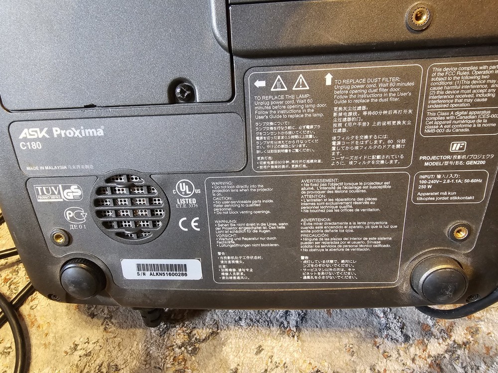 ASK Proxima C180 LCD Projector With Cables. Turns On!!