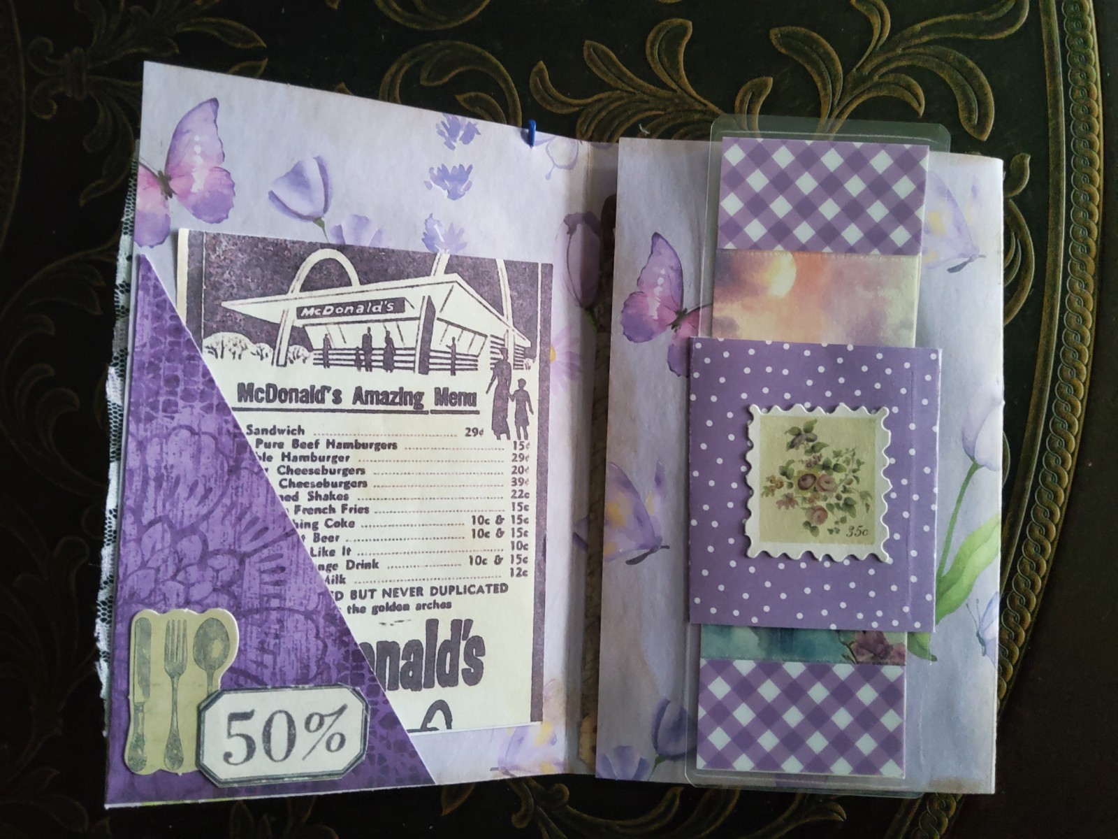 NEW Junk Journal Handmade Booklet Folio Vintage "Lavender" w/ Pockets Ephemera