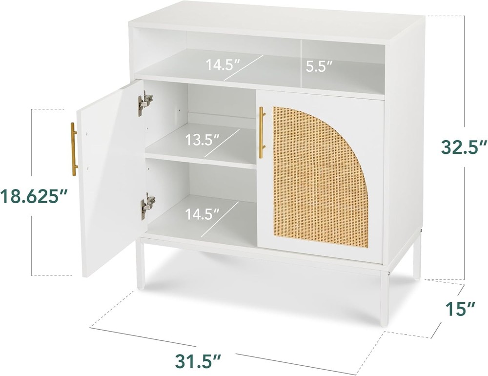 Rattan sideboard, console table, decorative storage cabinet, white