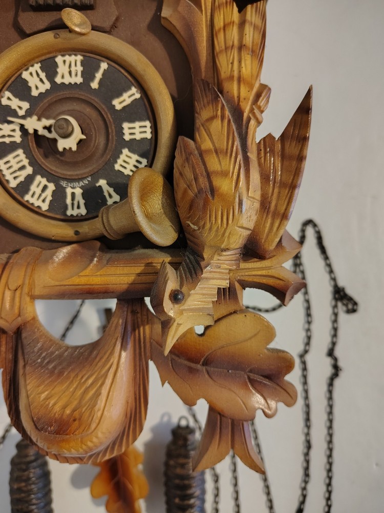 Vtg Black Forest Germany Cuckoo Clock Hunter Stag Deer Rabbit Pheasant Untested
