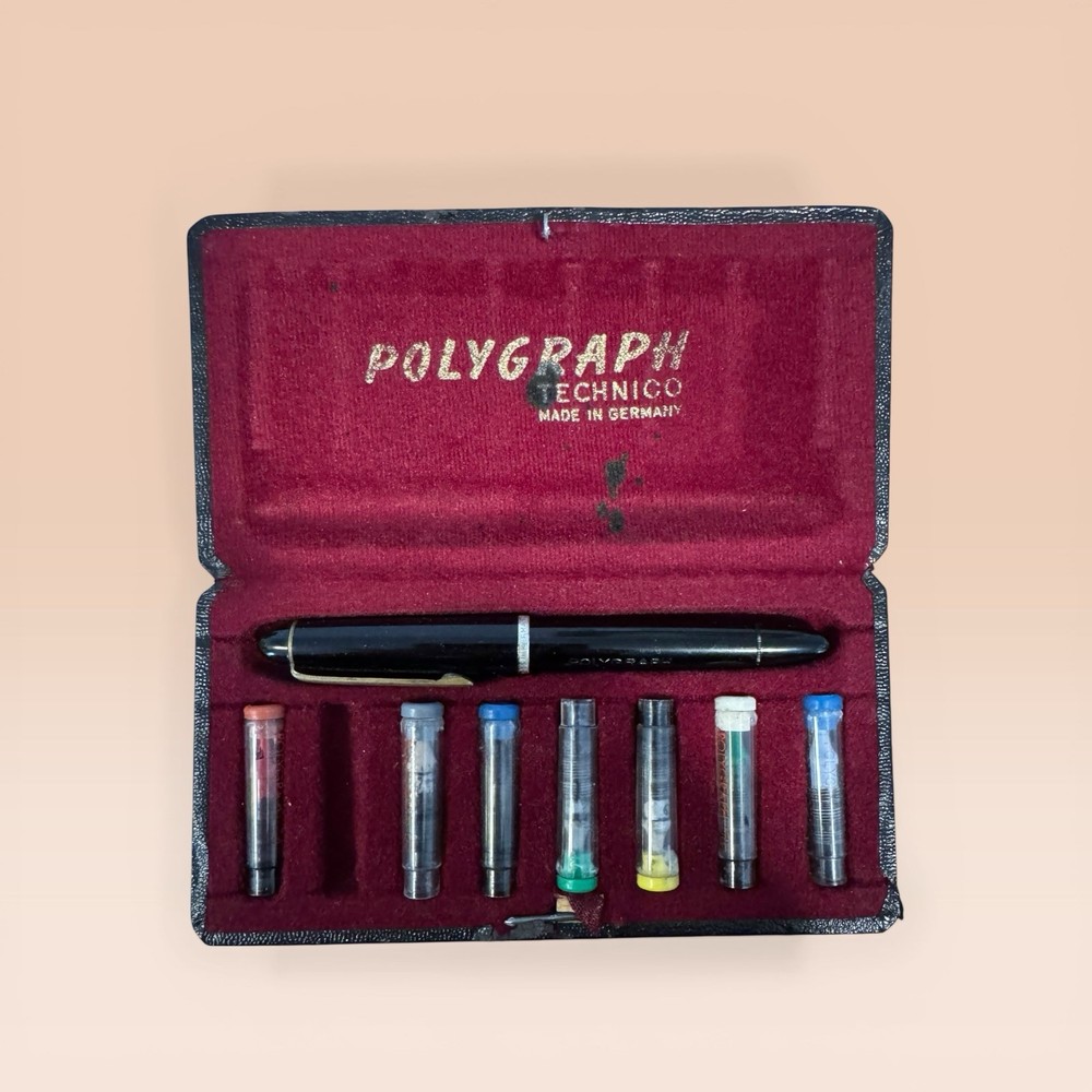 Vintage Polygraph Technico Technical Drafting Pen Set Germany w/ Case & Tips T8