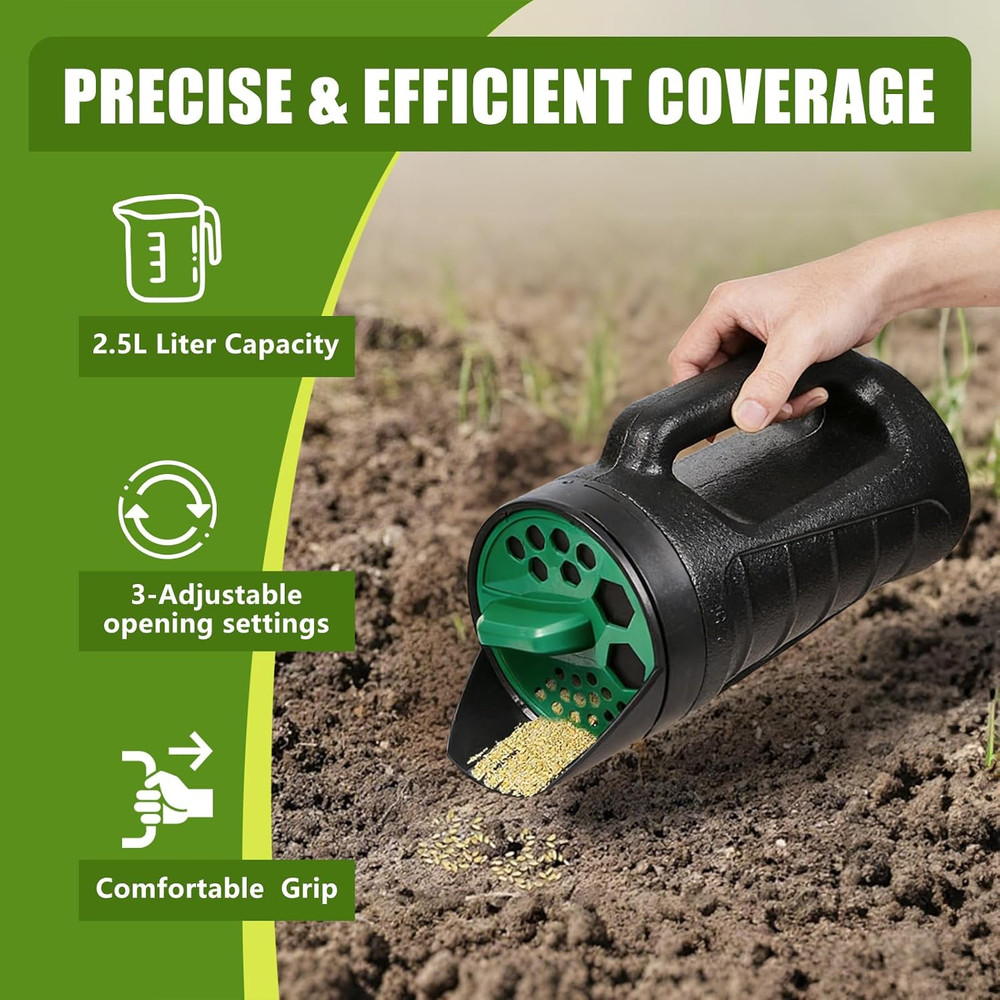 Adjustable Handheld Seed Shaker – Hand Spreader - 90Oz Capacity Multi-Purpose Sp