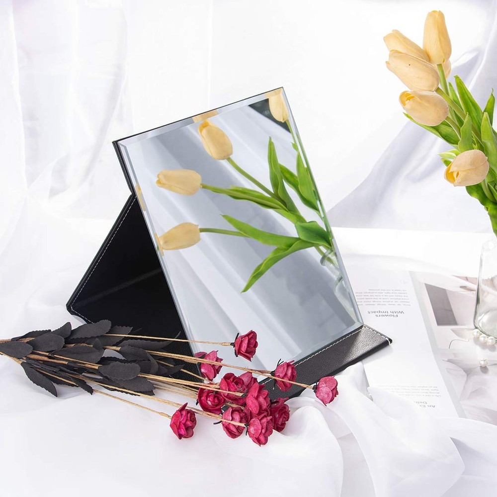 LONGSHENG - SINCE 2001 - Protable PU Leather Mirror Folding Desktop Makeup Mi...