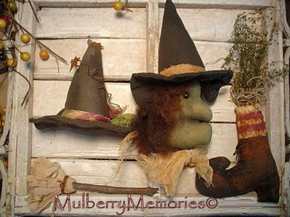 PATTERN Witch head ornie, BOOT, Broom, Hat! Wreath embellishment