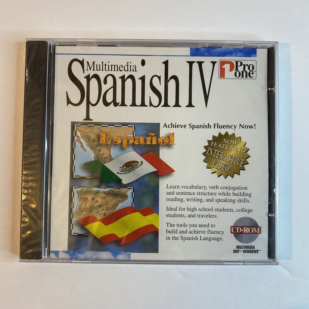 Multimedia Spanish IV 4 Pro One for IBM Windows PC CD-ROM Software - Sealed, New