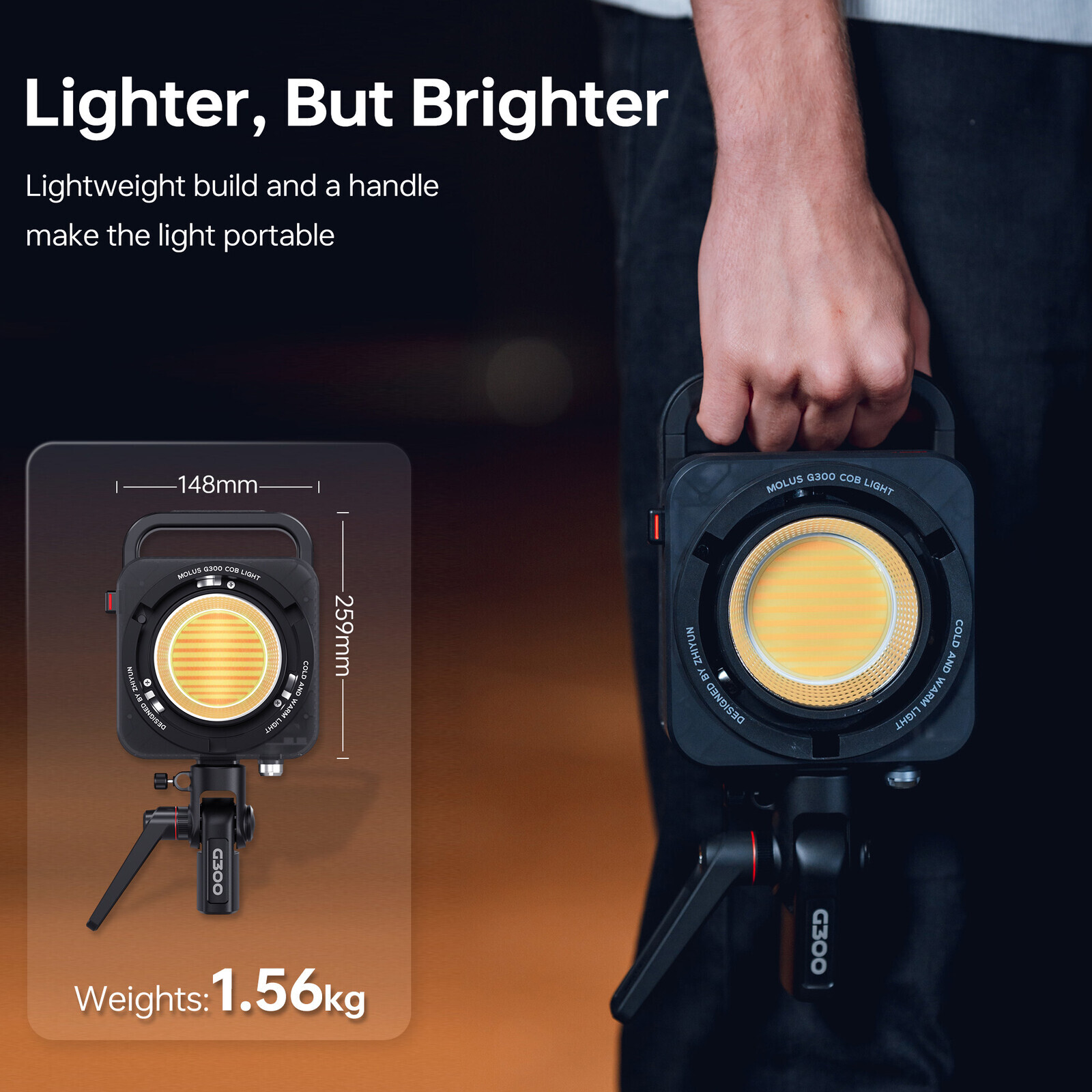 Zhiyun Molus G300 300W Bi-Color LED Video Light Photography Lighting 2700K-6500K