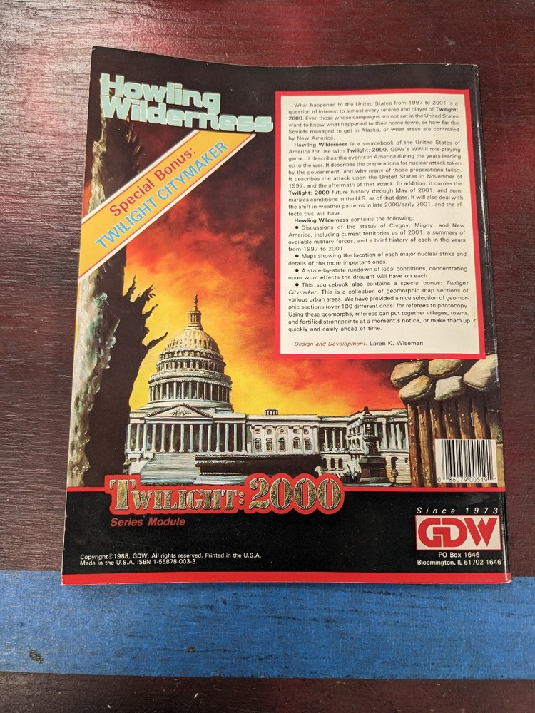 Howling Wilderness Twilight 2000 W / Insert Attached GDW 0519