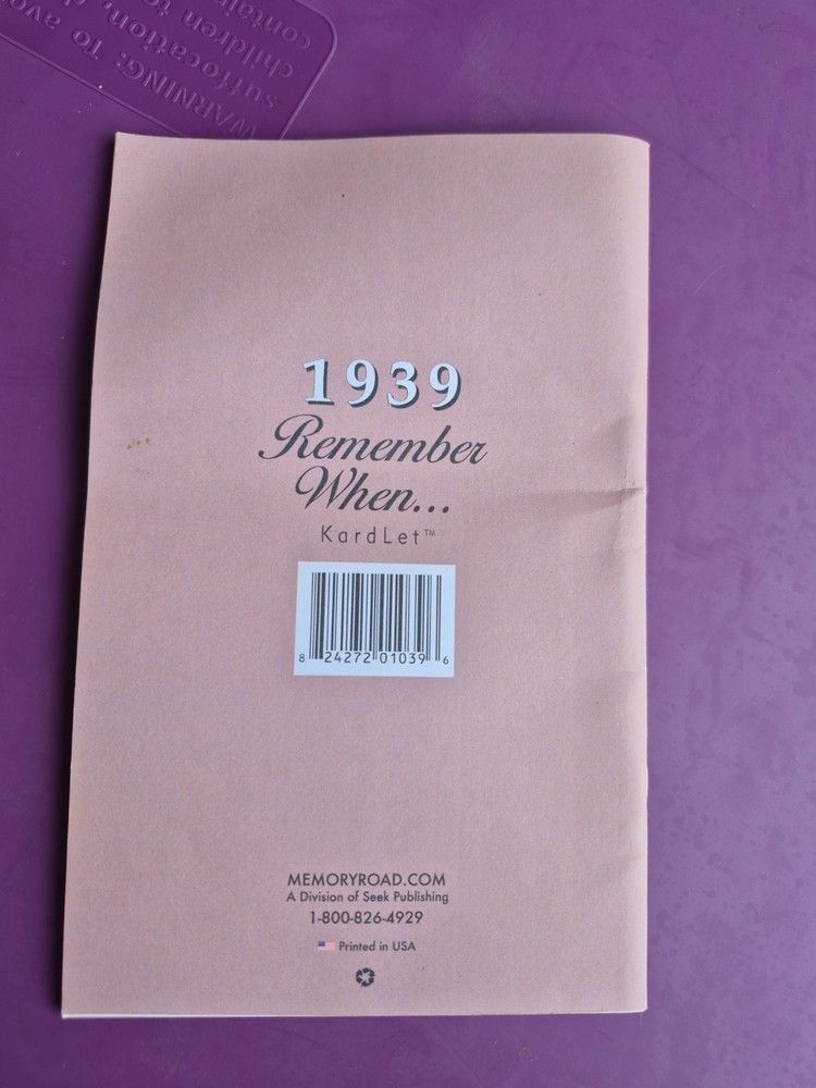 "Remember When... 1939" KardLet™ booklet, produced by Seek Publishing